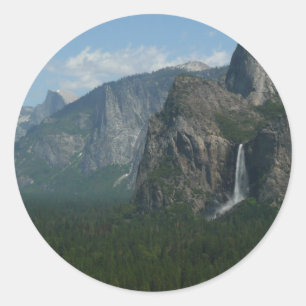 Pegatina Redonda Cascada Bridalveil y Half Dome en Yosemite