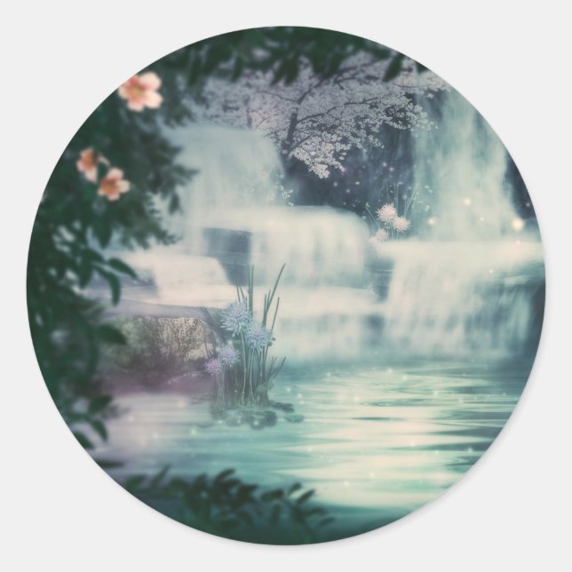 Pegatina Redonda Cascada de cascada de Fantasía (Anverso)