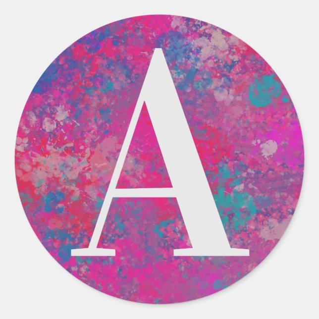 Pegatina Redonda Cascada de color rojo, rosa y azul (Anverso)