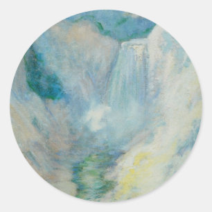 Pegatina Redonda Cascada en Yellowstone por Twachtman, Arte Antiguo