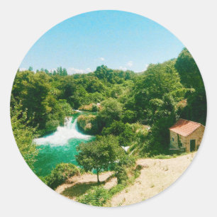 Pegatina Redonda Cascada Krka, Parque Nacional Krka, Croacia