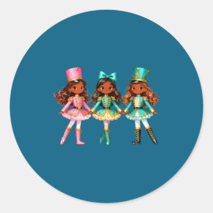Pegatina Redonda Cascanueces de Navidad Niñas Negras Infantil Navid