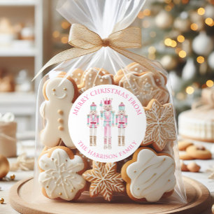 Pegatina Redonda Cascanueces de rosa acuarela regalo de Navidad