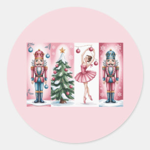 Pegatina Redonda Cascanueces Navidad Acuarela Femenino Festivo