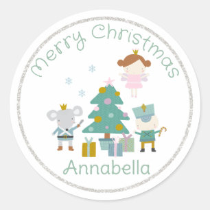 Pegatina Redonda Cascanueces Navideño con Nombre Personalizado Lind