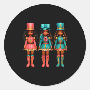 Pegatina Redonda Cascanueces niña negra Navidad occidental rosa Nut