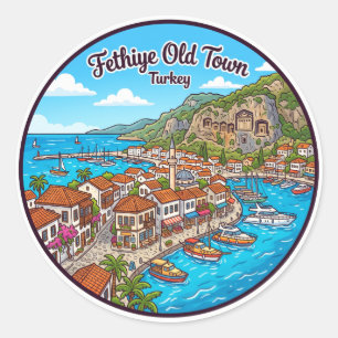 Pegatina Redonda Casco Antiguo de Fethiye (Paspatur) Turquía