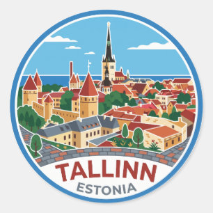 Pegatina Redonda Casco Antiguo de Tallin Estonia