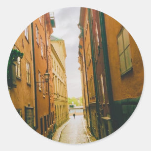 Pegatina Redonda Casco antiguo histórico, Gamla Stan, Estocolmo, Su