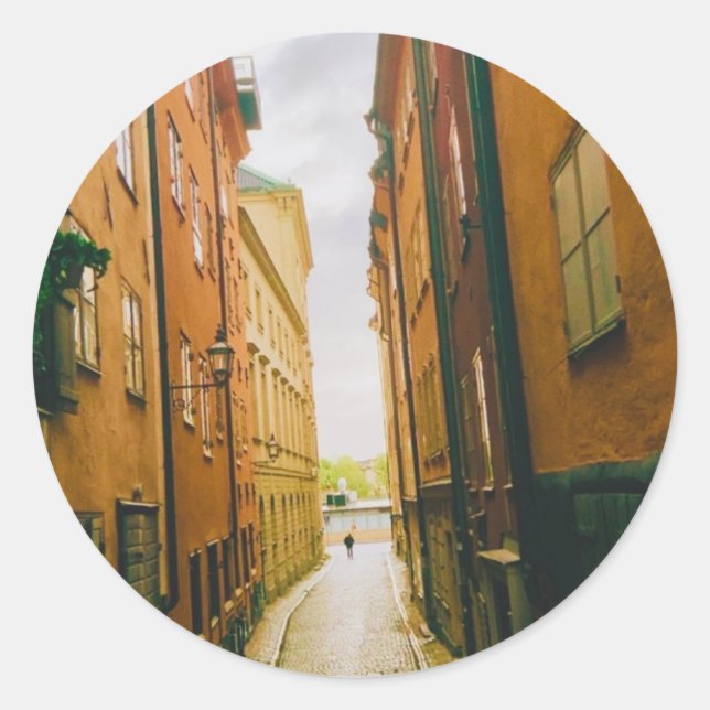 Pegatina Redonda Casco antiguo histórico, Gamla Stan, Estocolmo, Su (Anverso)