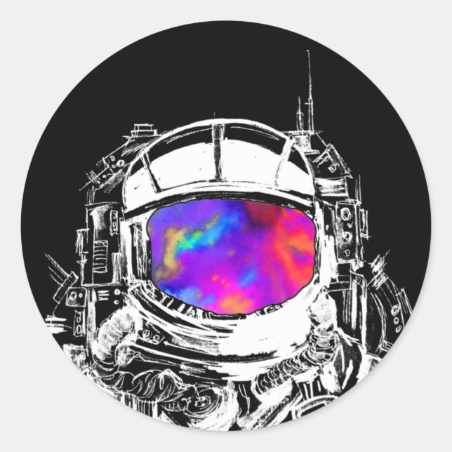 Pegatina Redonda Casco de Astronauta Trippy (Anverso)