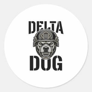 Pegatina Redonda Casco de Bulldog Delta Dog Diseño de Grabado Vinta