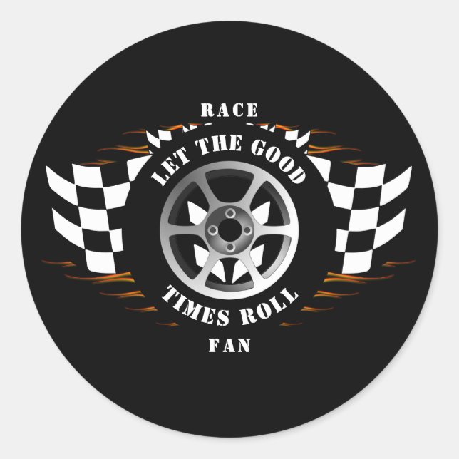 Pegatina Redonda Casco de Carreras de coches deportivos flameado Bu (Anverso)