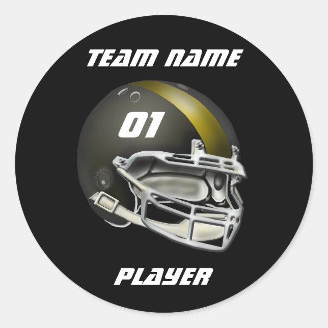 Pegatina Redonda Casco de Fútbol Negro y Oro (Anverso)