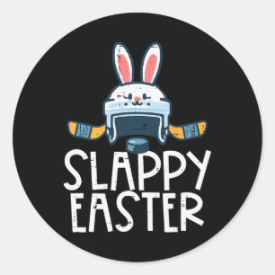 Pegatina Redonda Casco de hockey sobre hielo de Pascua Slappy Bunny