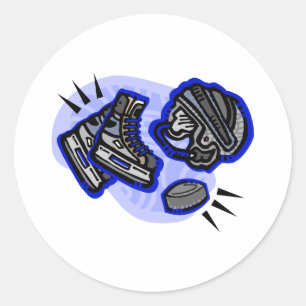 Pegatina Redonda Casco de pato de hockey y patines