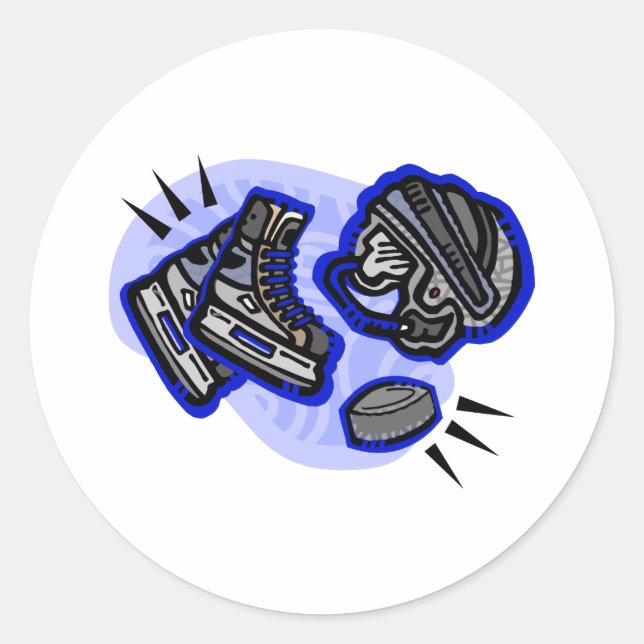 Pegatina Redonda Casco de pato de hockey y patines (Anverso)