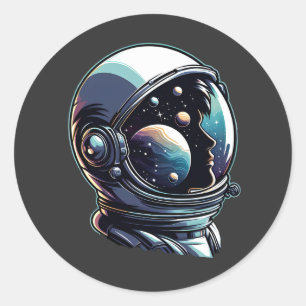 Pegatina Redonda Casco espacial astronauta