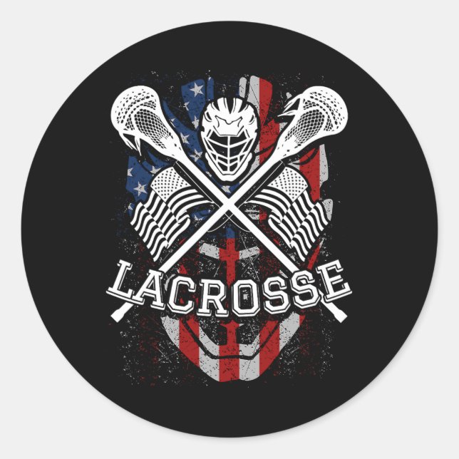 Pegatina Redonda Casco Lacrosse Y Palos (Anverso)