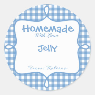 Pegatina Redonda Casero Con Amor Blue Gingham