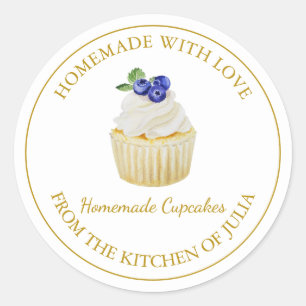 Pegatina Redonda Casero con amor Blueberry Cupcake Label Blanco