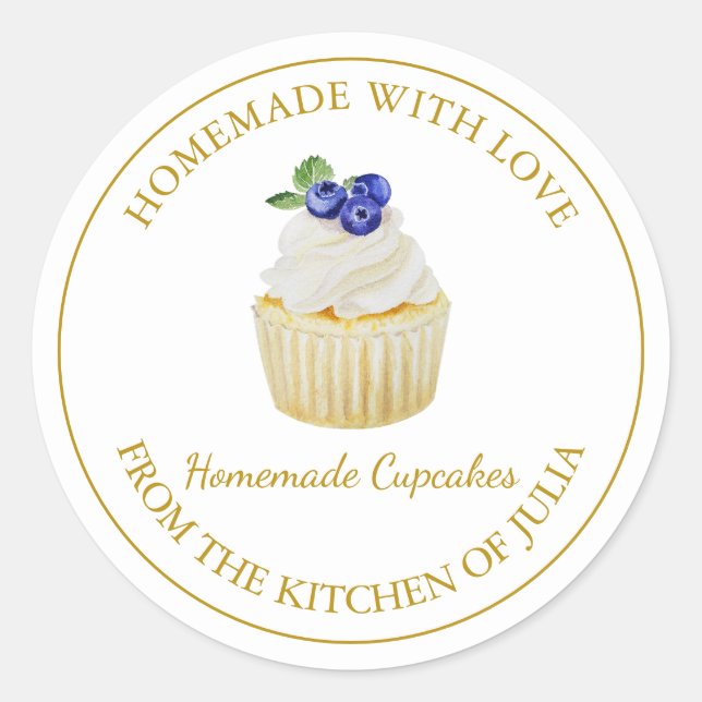 Pegatina Redonda Casero con amor Blueberry Cupcake Label | Blanco (Anverso)