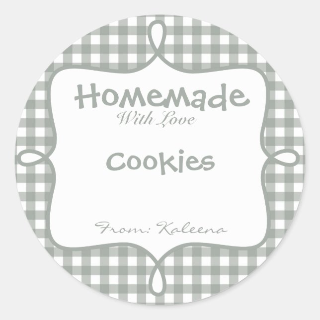 Pegatina Redonda Casero Con Amor Gray Gingham (Anverso)