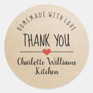 Pegatina Redonda Casero con amor kraft gracias a las rondas clásica