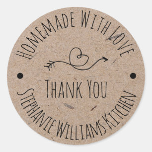 Pegatina Redonda Casero con amor   Kraft Paper Gracias