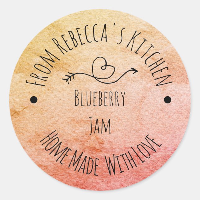 Pegatina Redonda Casero con amor naranja acuarela Jam Canning (Anverso)