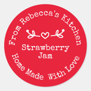 Pegatina Redonda Casero con amor rojo   Fresa Jam Canning