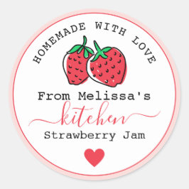 Pegatina Redonda Casero Con Amor Rosa Fresa Jam Jar
