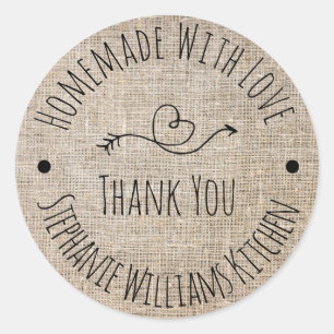 Pegatina Redonda Casero con amor   Rustic Burlap Gracias