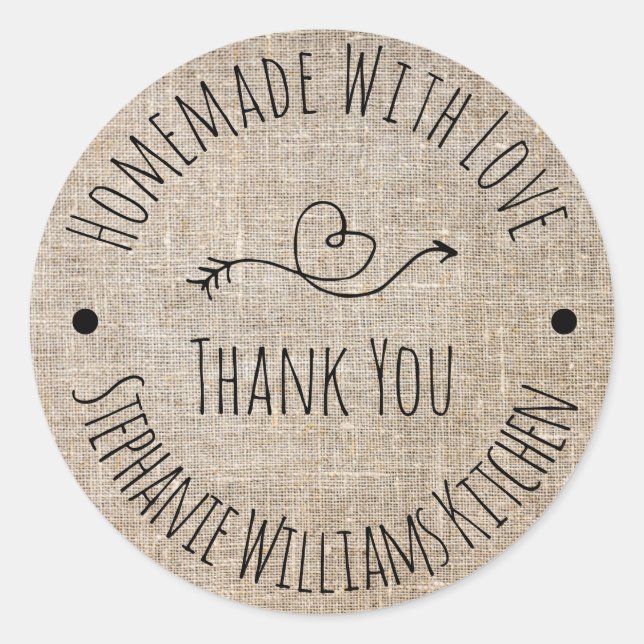 Pegatina Redonda Casero con amor | Rustic Burlap Gracias (Anverso)