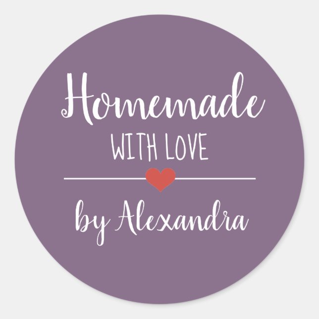 Pegatina Redonda Casero con personalizado de escritura púrpura de a (Anverso)