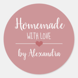 Pegatina Redonda Casero con personalizado de escritura rosa vintage