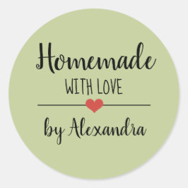 Pegatina Redonda Casero con personalizado de escritura verde amoros