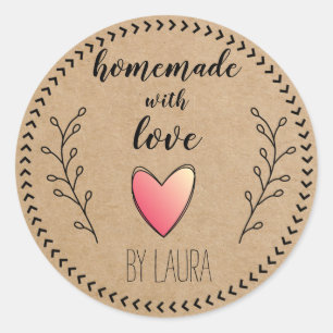 Pegatina Redonda Casero con Personalizar de papel Kraft de Love Hea