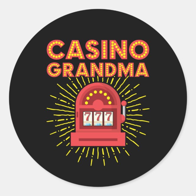 Pegatina Redonda Casino Grandma Gambling Granny (Anverso)