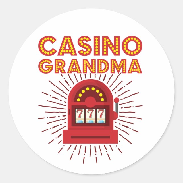 Pegatina Redonda Casino Grandma Slot Machine Gambling Abuela (Anverso)