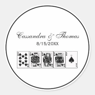 Pegatina Redonda Casino Night Poker Royal Straight Flush Spades