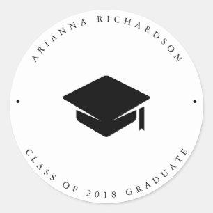 Pegatina Redonda Casquillo blanco y negro de la graduación del