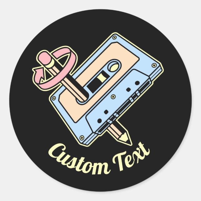 Pegatina Redonda Cassette de audio con lápiz (Anverso)
