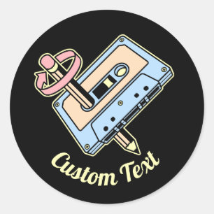 Pegatina Redonda Cassette de audio con lápiz
