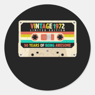 Pegatina Redonda Cassette retro 50 años de edad 1972