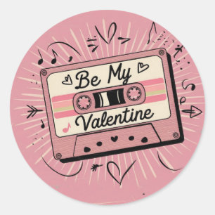 Pegatina Redonda Cassette retro de San Valentín, para él, para ella