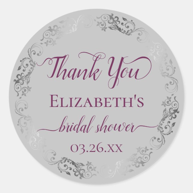 Pegatina Redonda Cassis sobre encaje gris plateado Agradecimiento d (Anverso)