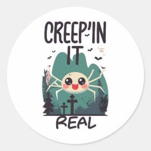 Pegatina Redonda Castigo de araña de Halloween Kawaii