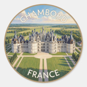 Pegatina Redonda Castillo de Chambord Francia Castillo Renacentista