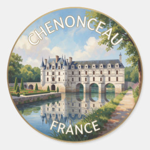 Pegatina Redonda Castillo De Chenonceau Francia Castillo Río viaje